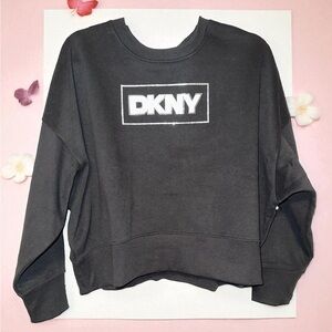 DKNY Black Cropped Sweatshirt with Bling Logo in Silver & Rhinestones Size M NWT